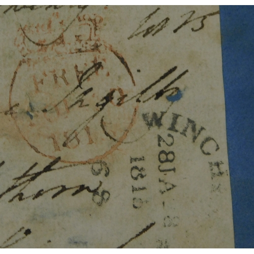 219 - Great Britain 1815-1819 Postal History 2x address pieces mounted on a card. 1) Cancelled Winchester ... 