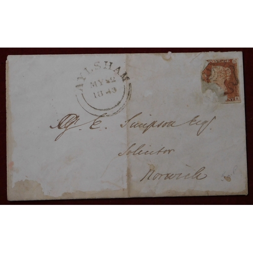 225 - Great Britain 1843 Postal History EL dated 22 May 1843 Aylsham, posted to Norwich SG 8 1d. Red damag... 