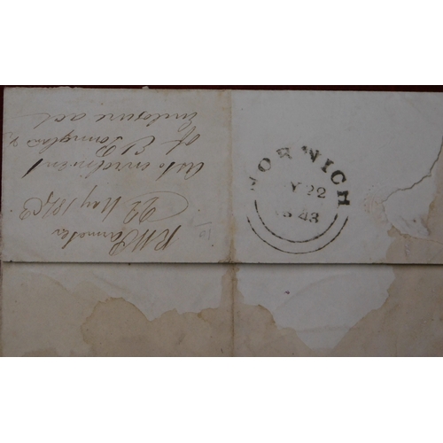 225 - Great Britain 1843 Postal History EL dated 22 May 1843 Aylsham, posted to Norwich SG 8 1d. Red damag... 