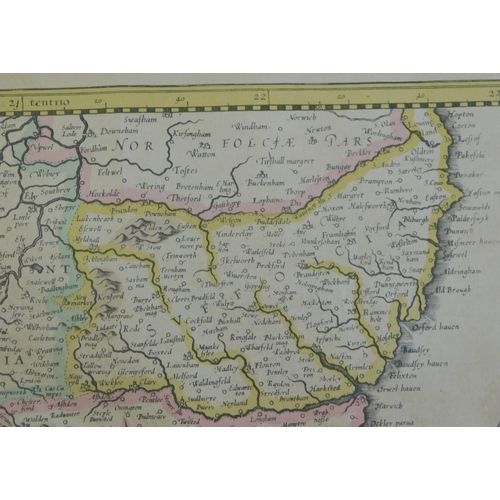 58 - A Map of East Anglia - Mill aria Angelica Magna, Sumptibus Henrici Hondy. Written in Latin on vellum... 