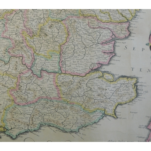 58 - A Map of East Anglia - Mill aria Angelica Magna, Sumptibus Henrici Hondy. Written in Latin on vellum... 