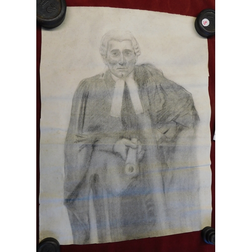 620 - Pencil/Charcoal Drawings (1) Old Man in Bowler Hat-measures 43cm x 28cm-very good condition and a Po... 