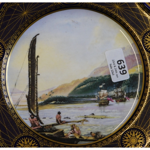 639 - China Plates - 'Spode' No.3, 'Great Explores', James Cook's Ships Resolution and Adventure, at ancho... 