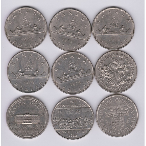53 - Canada - Dollars (9) 1968, 1969, 1970, 1971, 1973, 1975, 1976, 1979 and 1982, used but high grade