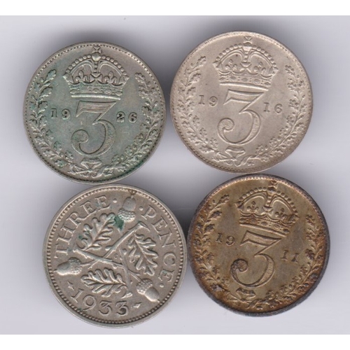 104 - Great Britain 3ds  Incl 1911, 1916, 1926 & 1933, 1911 AUNC, others AEF (4 in total)