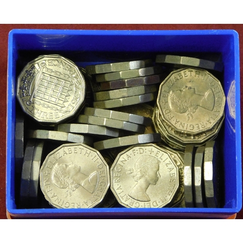 140 - Foreign and British coinage in various tobacco tins and loose in a good quality wooden box