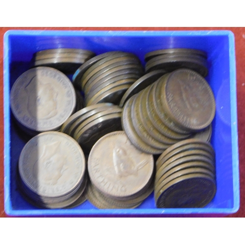 140 - Foreign and British coinage in various tobacco tins and loose in a good quality wooden box