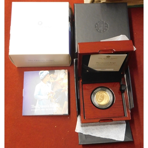 15 - Gold 2022 United Kingdom Queen's Reign Charity and Patronage quarter ounce coin with Royal Mint case... 