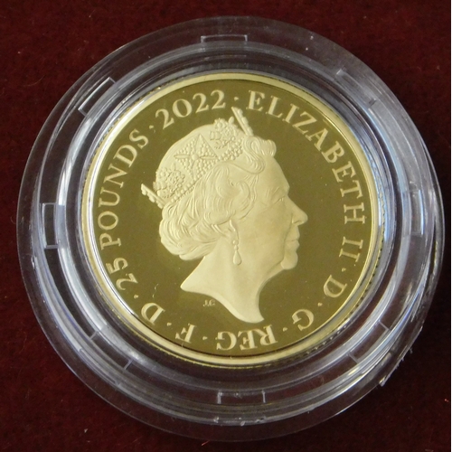 15 - Gold 2022 United Kingdom Queen's Reign Charity and Patronage quarter ounce coin with Royal Mint case... 