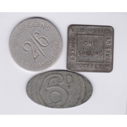 153 - Tokens 2/6 Loggins/Friday Bridge (Aluminium) GVF, 6d Killingbeck/Spitalfields (Lead)VF; Williams Bro... 