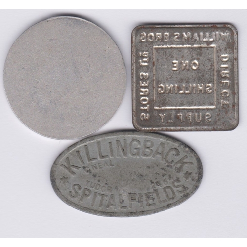 153 - Tokens 2/6 Loggins/Friday Bridge (Aluminium) GVF, 6d Killingbeck/Spitalfields (Lead)VF; Williams Bro... 