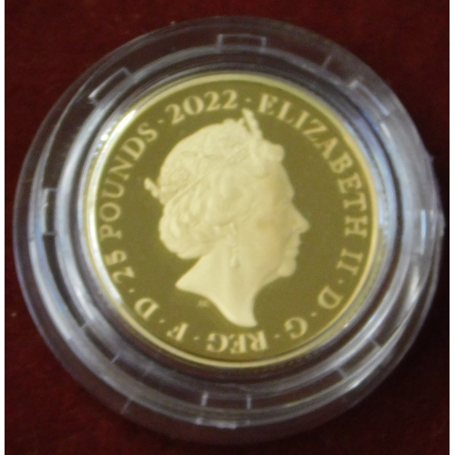 16 - Gold 2022 United Kingdom Queen's Reign Charity and Patronage quarter ounce coin with Royal Mint case... 