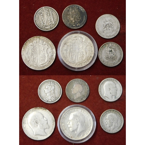 191 - Great Britain 1909 and 1918 Half crowns; 1826, 1829, 1910 and 1935 shillings mostly fine or better (... 