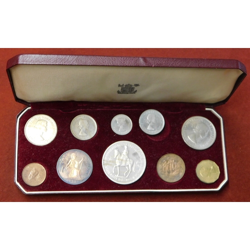 197 - 1953 Specimen Set - 5/- to farthing 10 coins, in Royal Mint red case AUNC, copper with toning