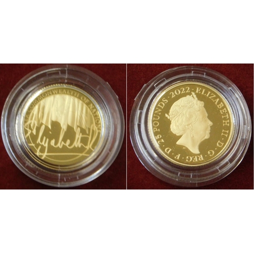 21 - Gold 2022 United Kingdom Queen's Reign The Commonwealth quarter ounce coin, Royal Mint issue in case... 
