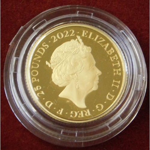 21 - Gold 2022 United Kingdom Queen's Reign The Commonwealth quarter ounce coin, Royal Mint issue in case... 