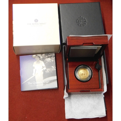 22 - Gold 2022 United Kingdom Queen's Reign The Commonwealth quarter ounce coin, Royal Mint issue in case... 