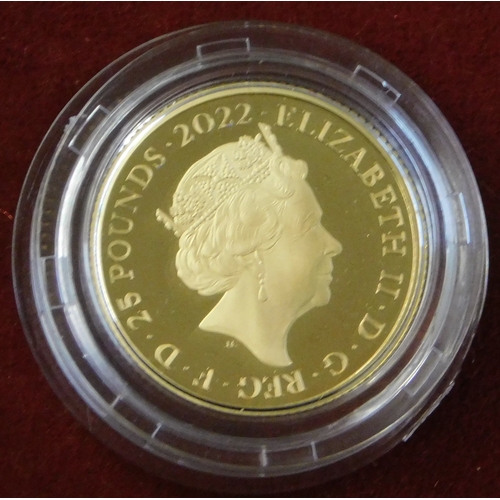 22 - Gold 2022 United Kingdom Queen's Reign The Commonwealth quarter ounce coin, Royal Mint issue in case... 