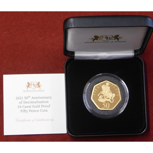 25 - Gold 2021 Ironside 50th Anniversary of Decimalisation George and the Dragon 50 Pence coin, Harringto... 