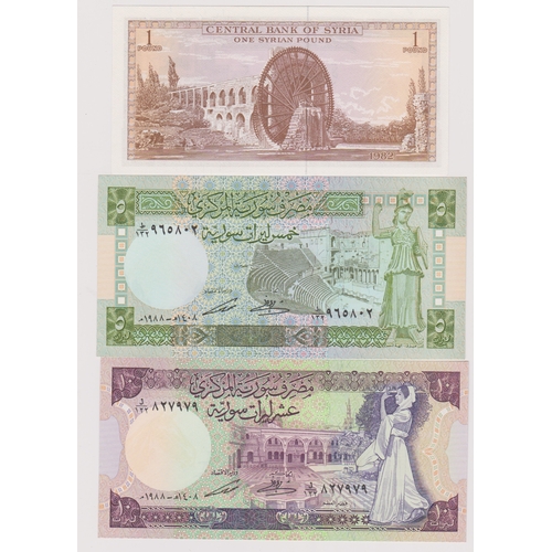 250 - Syria 1988 - £1, £5, and $10, UNC