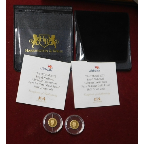 26 - Gold 2022 Official Royal National Lifeboat Institution pure 24 carat gold half gram coin (2), Harrin... 