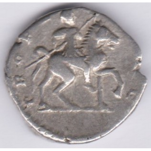 32 - Roman - Septimius Severus Silver denarius, reverse: Severus on horseback prancing right holding spea... 