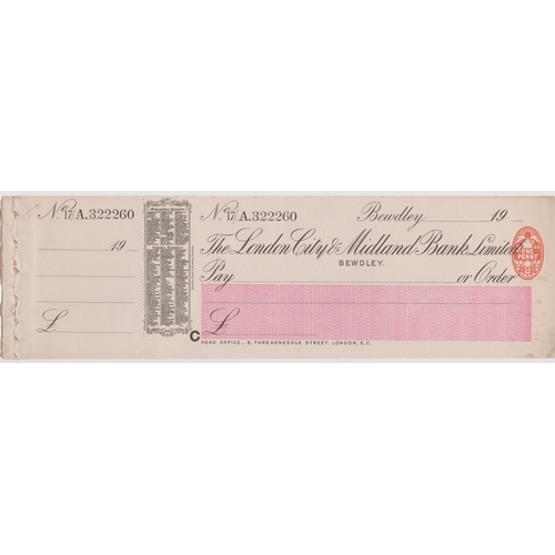 422 - London City & Midland Bank Ltd., Bewdley, mint order with C/F RO 1.10.10, black on white & pink, Vig... 