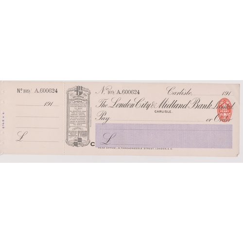 424 - London City & Midland Bank Ltd., Carlisle, mint order with C/F RO 30.9.14, black and white & purple.... 