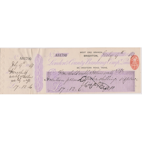427 - London & County Banking Co. Ltd., West End Branch Brighton, used bearer with C/F RO 24.4.88, printer... 