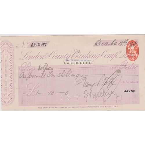 431 - London & County Banking Co. Ltd., 112 Terminus Road (Rubber stamped) Eastbourne, used order RO 20.1.... 