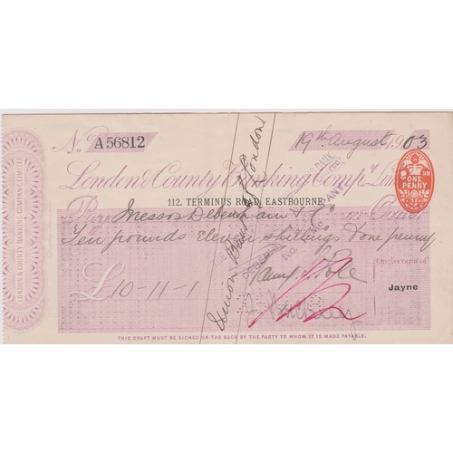 432 - London & County Banking Co. Ltd., 112 Terminus Road Eastbourne, used order RO 20.4.03, printer Charl... 