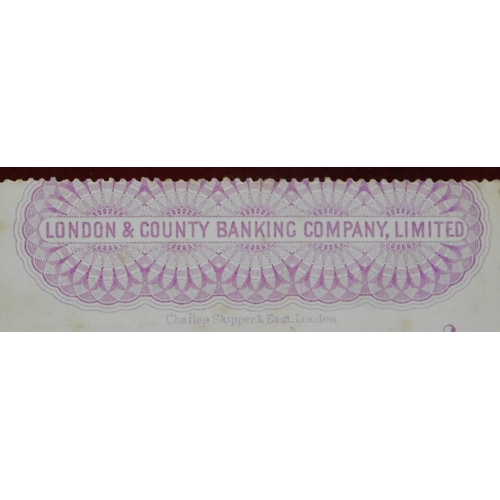 441 - London County Banking Co Ltd, Ware, used order RO 15.6.04, purple on white printer Charles Skipper &... 