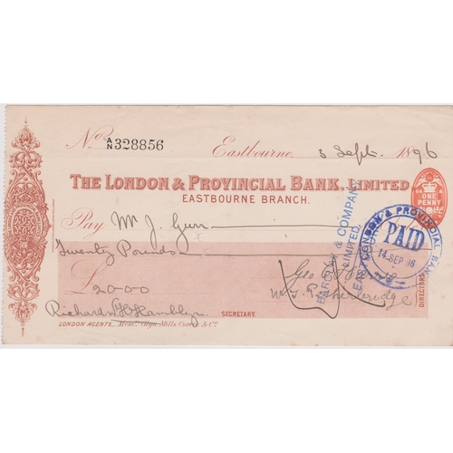 442 - London & Provincial Bank Ltd., Eastbourne Branch, used order RO 24.1.94, brown on cream, printer Wat... 