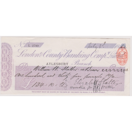 446 - London & County Banking Co. Ltd., Aylesbury, used order RO 31.12.81, plum on white, printer Charles ... 