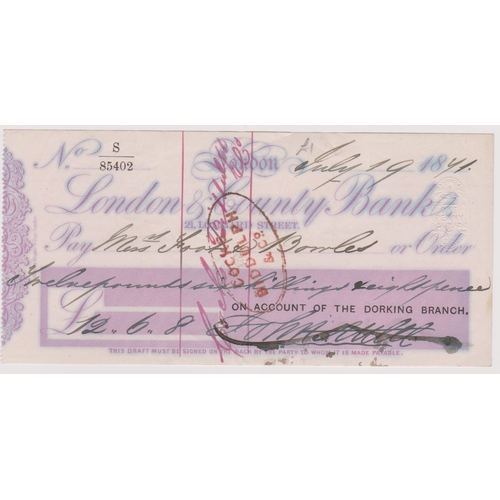 448 - London & County Bank 21 Lombard St, London, used order CO 5.3.70, lilac on white, printer Charles Sk... 