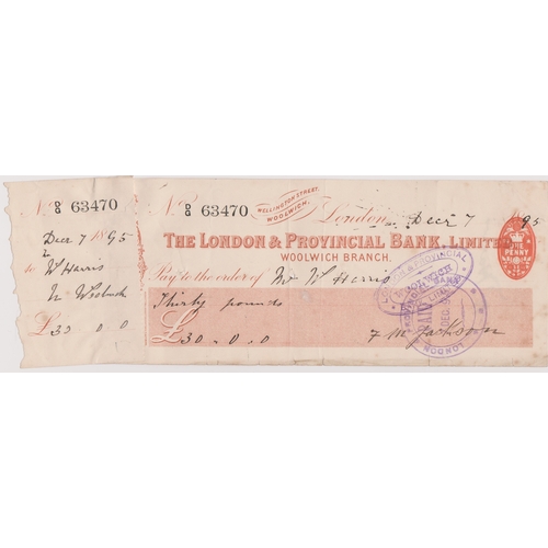 449 - London & Provincial Bank Ltd., Woolwich Branch, used order with C/F RO 14.10.95, yellow on white, pr... 