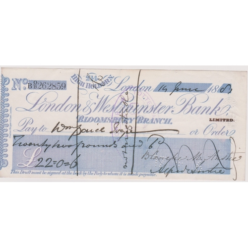 458 - London & Westminster Bank Ltd., 214 High Holborn (Bloomsbury Branch), used order, purple on white, p... 
