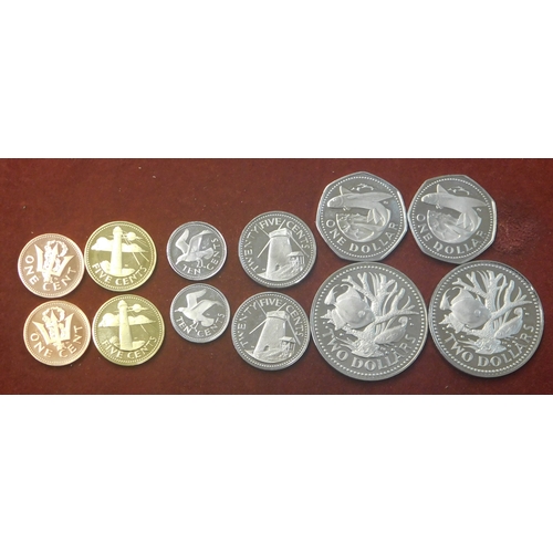 46 - Barbados 1973 and 1974, Proof includes 2 Dollars (2) and 1 Dollar (2), (12)