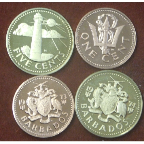 46 - Barbados 1973 and 1974, Proof includes 2 Dollars (2) and 1 Dollar (2), (12)