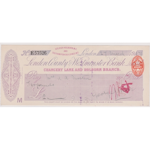 469 - London County & Westminster Bank Ltd., Chancery Lane and Holborn Branch, used order RO 21.8.16, plum... 