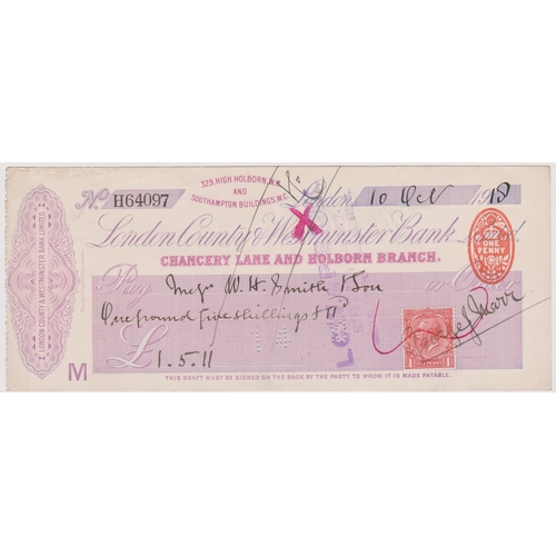 470 - London County & Westminster Bank Ltd, Kensington High Street Branch, mint order with C/F RO 30.9.16 ... 