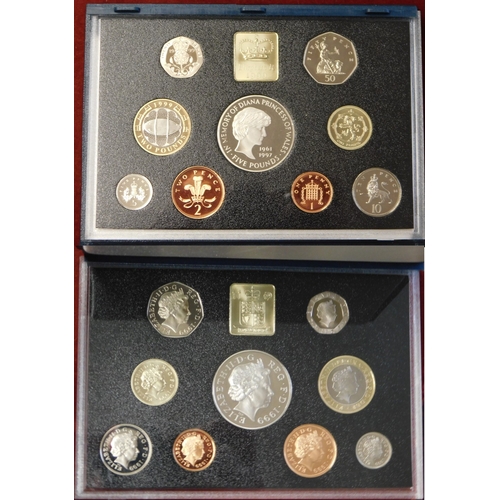 5 - 1999 United Kingdom Proof set in Royal Mint case, Princess Diana £5 to 1p, with certificate
