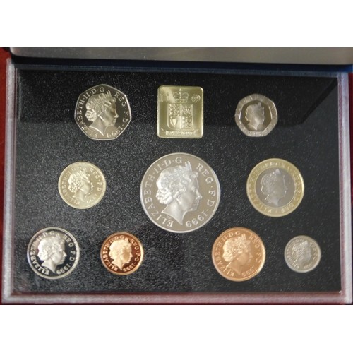 5 - 1999 United Kingdom Proof set in Royal Mint case, Princess Diana £5 to 1p, with certificate