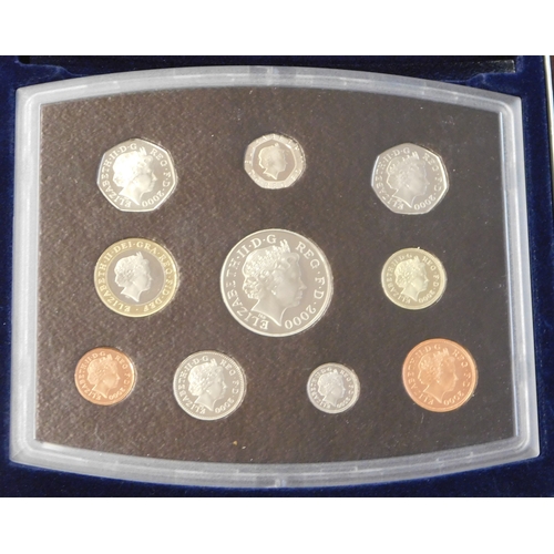 6 - 2000 United Kingdom Royal Mint Proof set Millenium £5 to 1p, (10 coins). Royal Mint case with certif... 