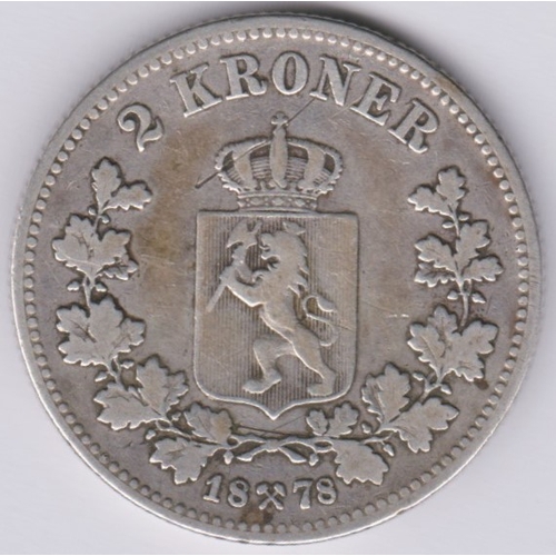 68 - Norway 1878 2 Kroner, KM359, AVF