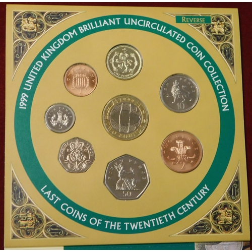 7 - Great Britain 1999 United Kingdom brilliant uncirculated set including £2 Rugby World Cup to 1p (eig... 