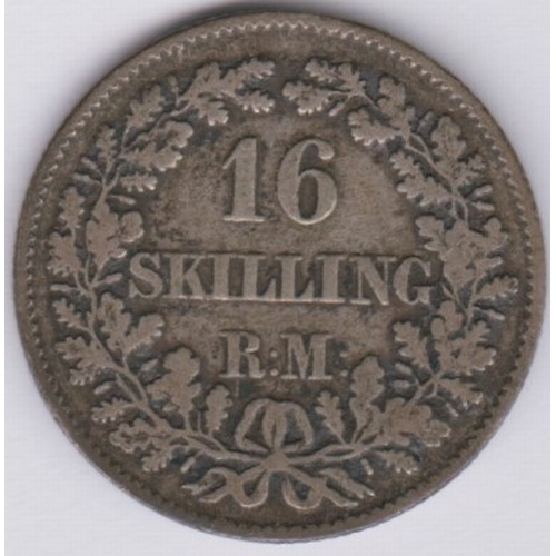 70 - 1886 16 Skilling Rigsmont, Silver, KM765, VF