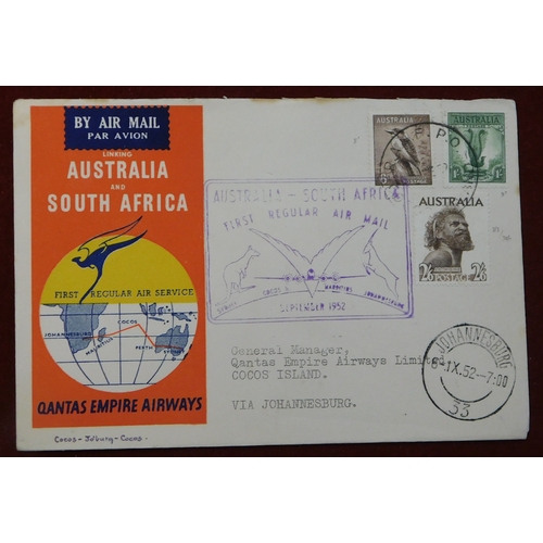 709 - Australia 1952 group of 11 Qantas Airways airmail envelopes for the 1st Regular Australia-South Afri... 