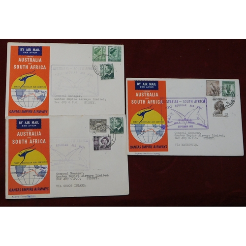 709 - Australia 1952 group of 11 Qantas Airways airmail envelopes for the 1st Regular Australia-South Afri... 