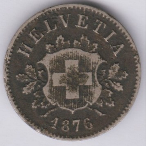 73 - Switzerland 1876B 10 Rappen, KM6, fine